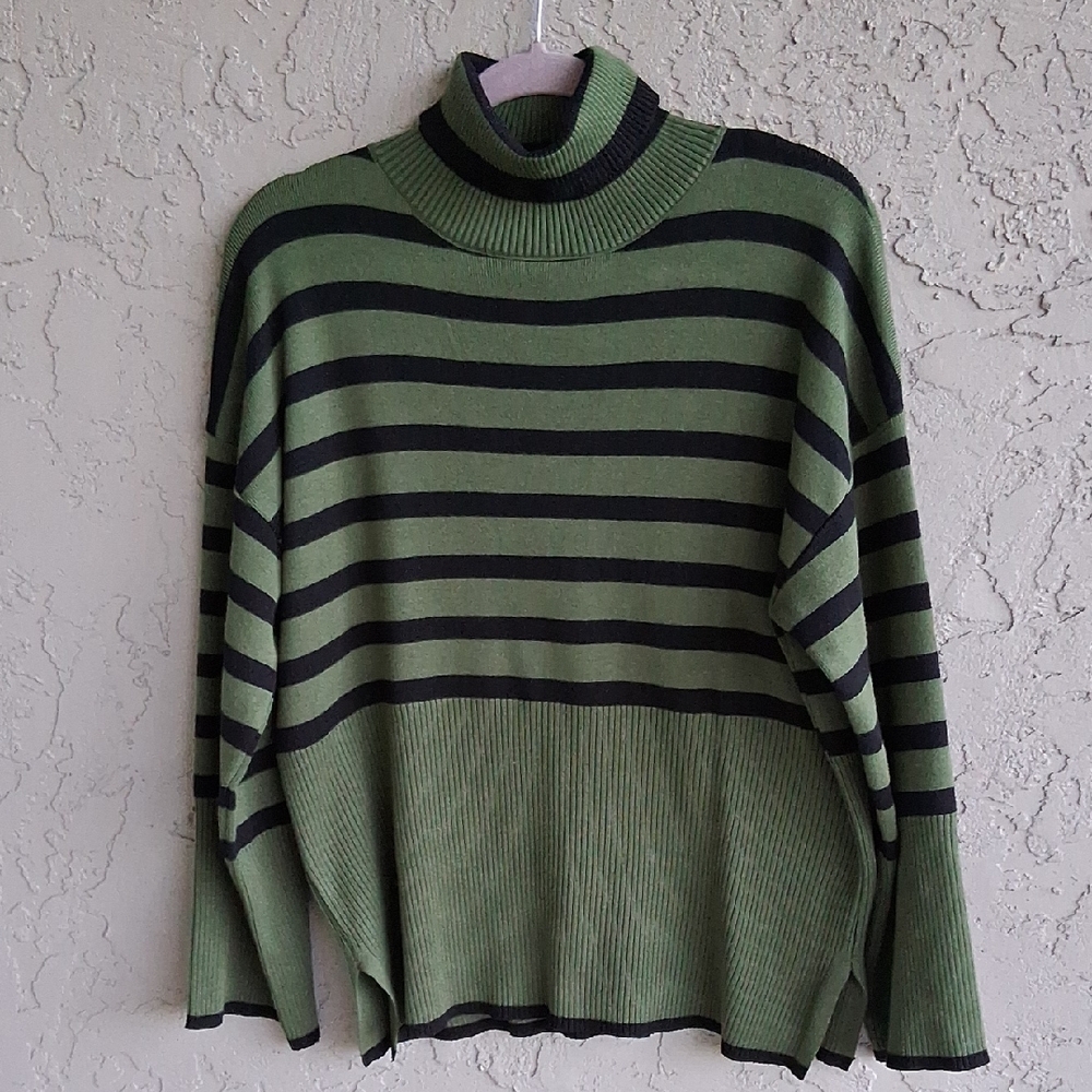 Striped Green and Black Women's Sweater